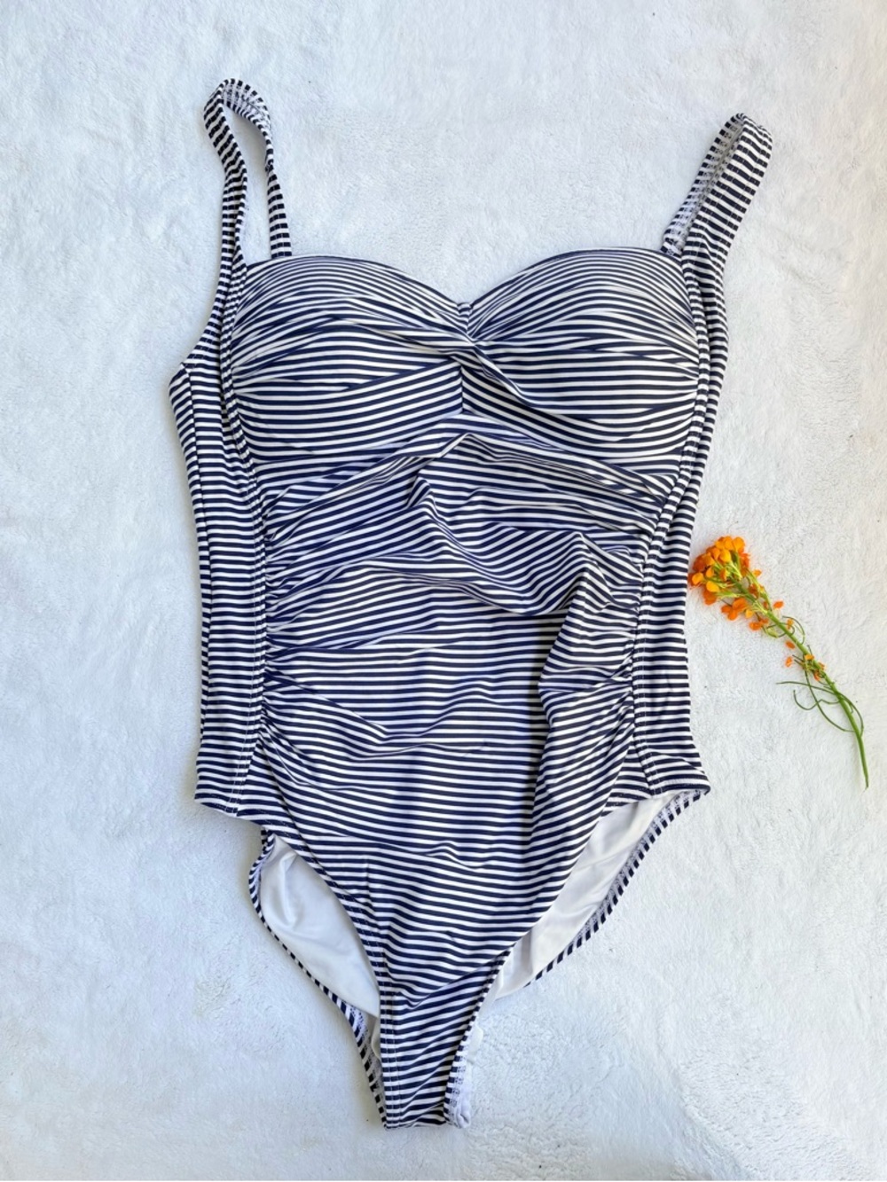 Nip Tuck  Striped Navy and White One-Piece Swimsuit size 10